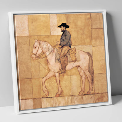 The Golden Trail western horse canvas wall art in white frame