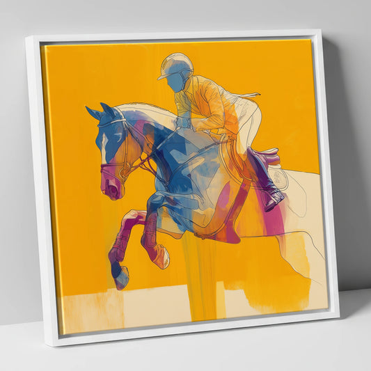 Vibrant Mid-Air Clearance show jumping horse canvas wall art in white frame