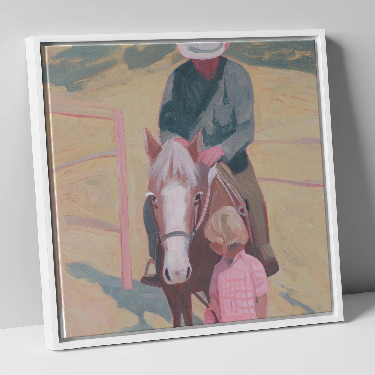 The Gentle Lesson horse & rider canvas wall art in white frame