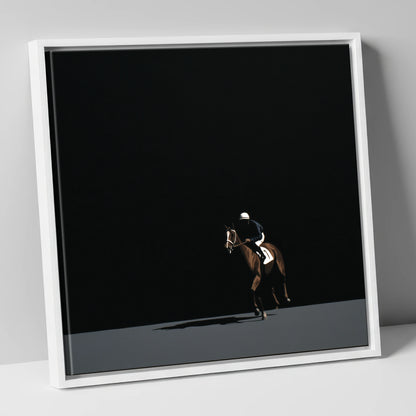 Out of the Shadows racing horse canvas wall art in white frame