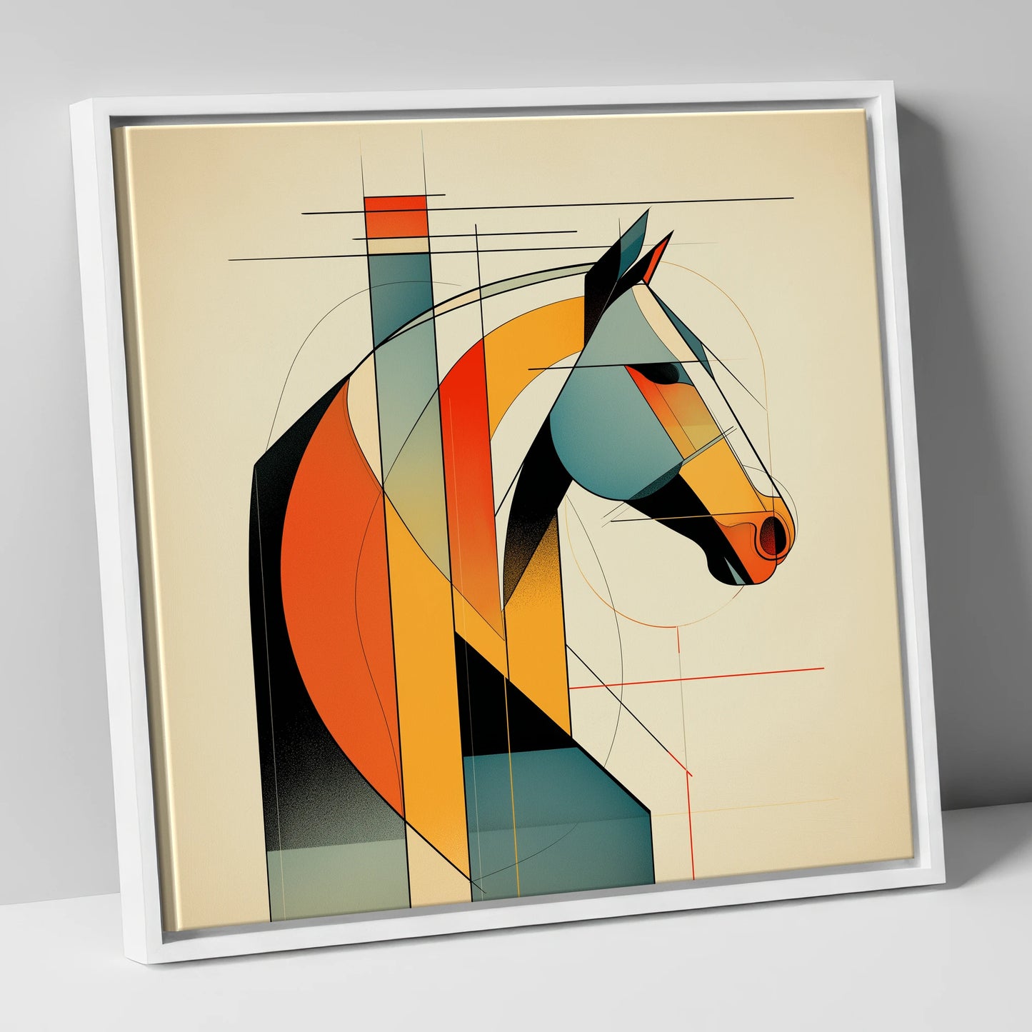 Structured Equine Form horse portrait canvas wall art in white frame