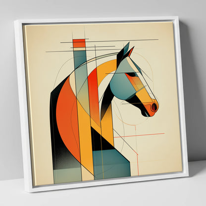Structured Equine Form horse portrait canvas wall art in white frame