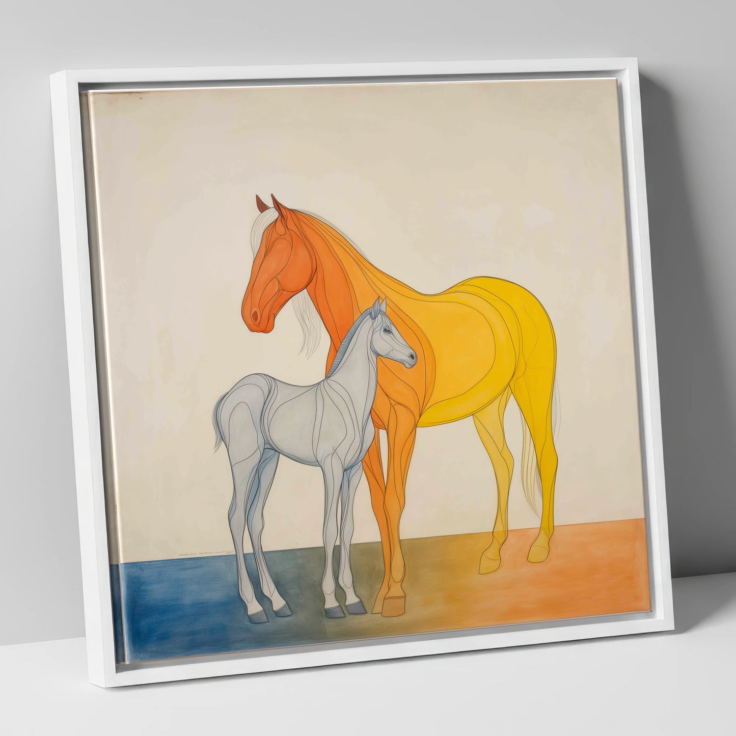 Radiant Lineage mare & foal canvas wall art in white frame
