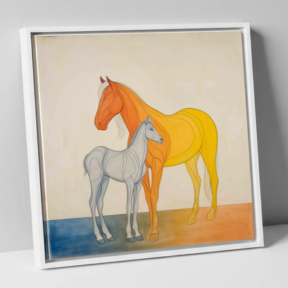 Radiant Lineage mare & foal canvas wall art in white frame
