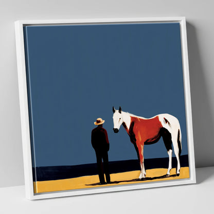 The Quiet Horizon horse & rider canvas wall art in white frame