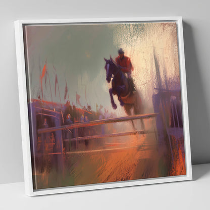 The Final Fence show jumping horse canvas wall art in white frame