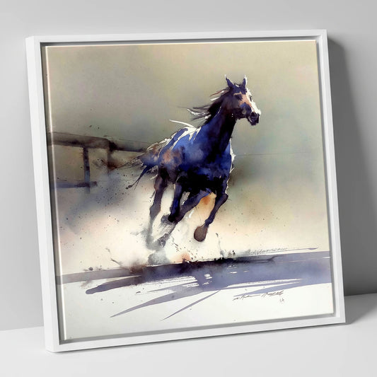 The Breakaway racing horse canvas wall art in white frame