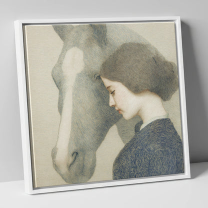 A Silent Understanding horse & rider canvas wall art in white frame