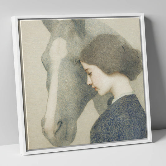 A Silent Understanding horse & rider canvas wall art in white frame