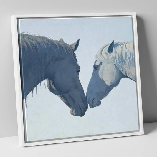 Gentle Connection horse portrait canvas wall art in white frame