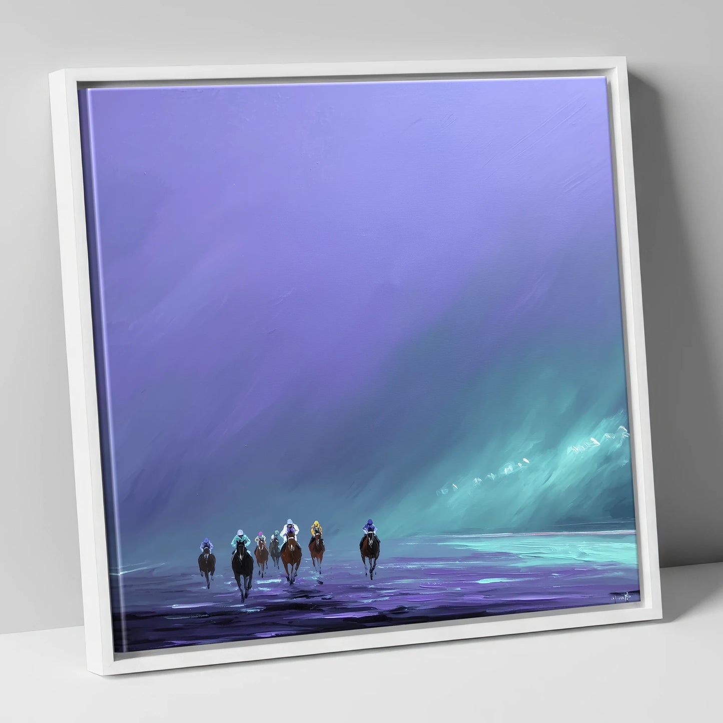 The Violet Furlong racing horse canvas wall art in white frame