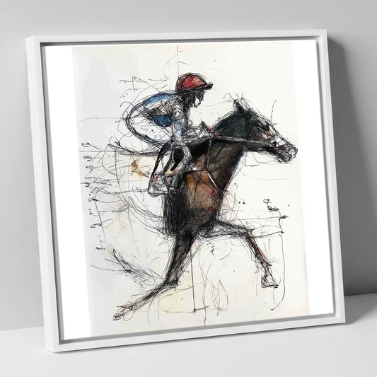 At Full Stretch racing horse canvas wall art in white frame