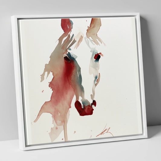 Fluid Crimson Portrait horse portrait canvas wall art in white frame