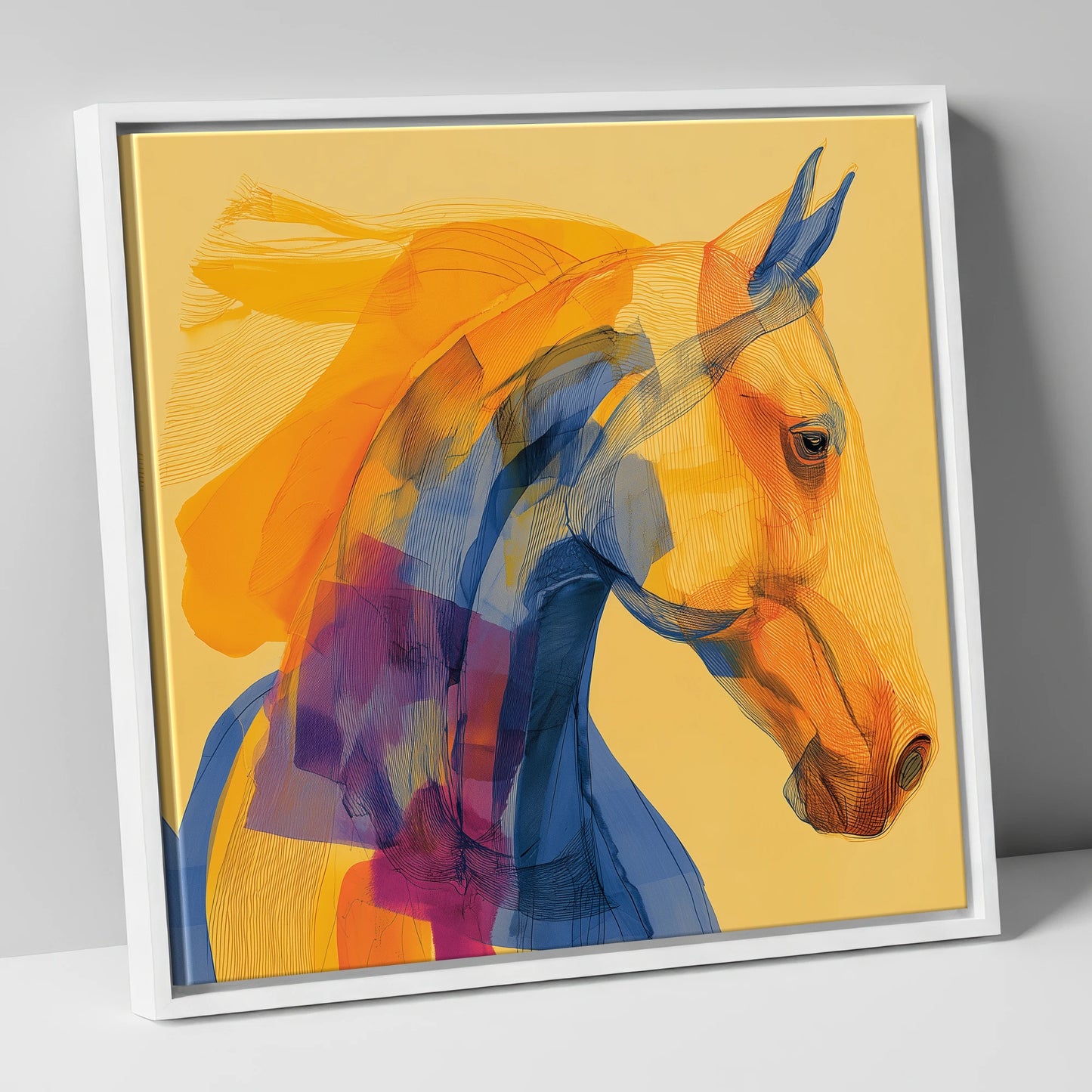 Vibrant Contour Profile horse breed canvas wall art in white frame