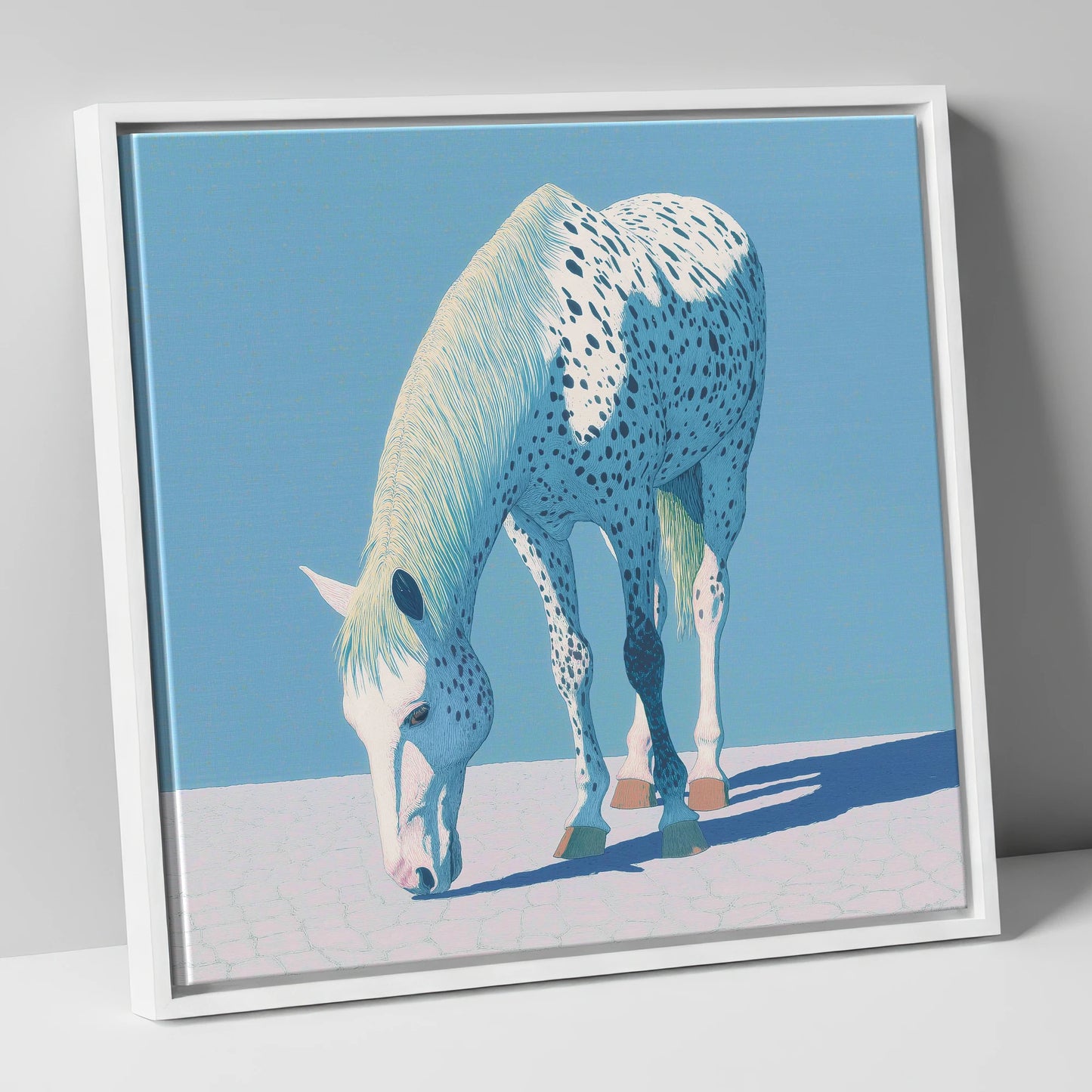 Azure Appaloosa horse breed canvas wall art in white frame