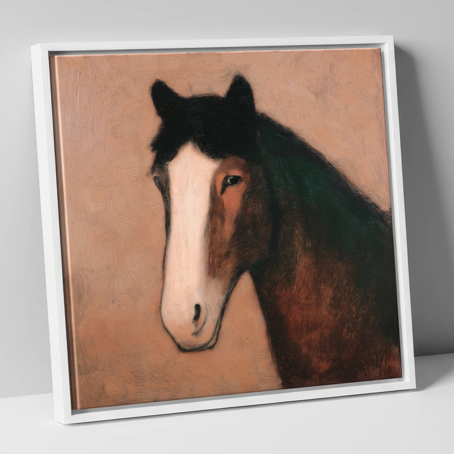 Serene Bay Portrait horse portrait canvas wall art in white frame