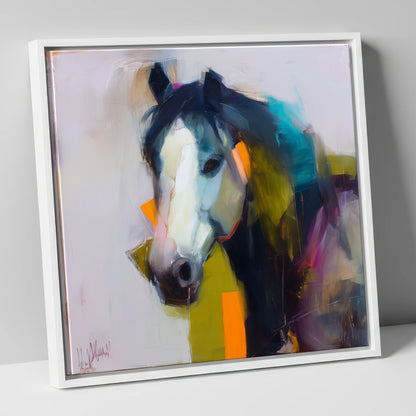 Contemporary Blaze Portrait horse portrait canvas wall art in white frame