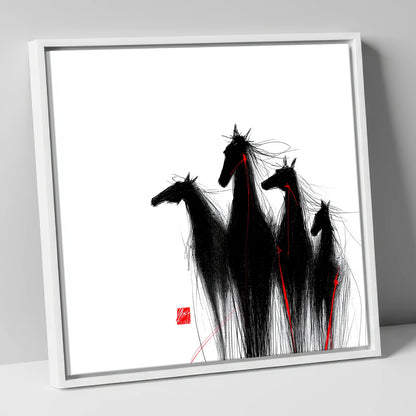 Crimson Thread Herd wild horses canvas wall art in white frame