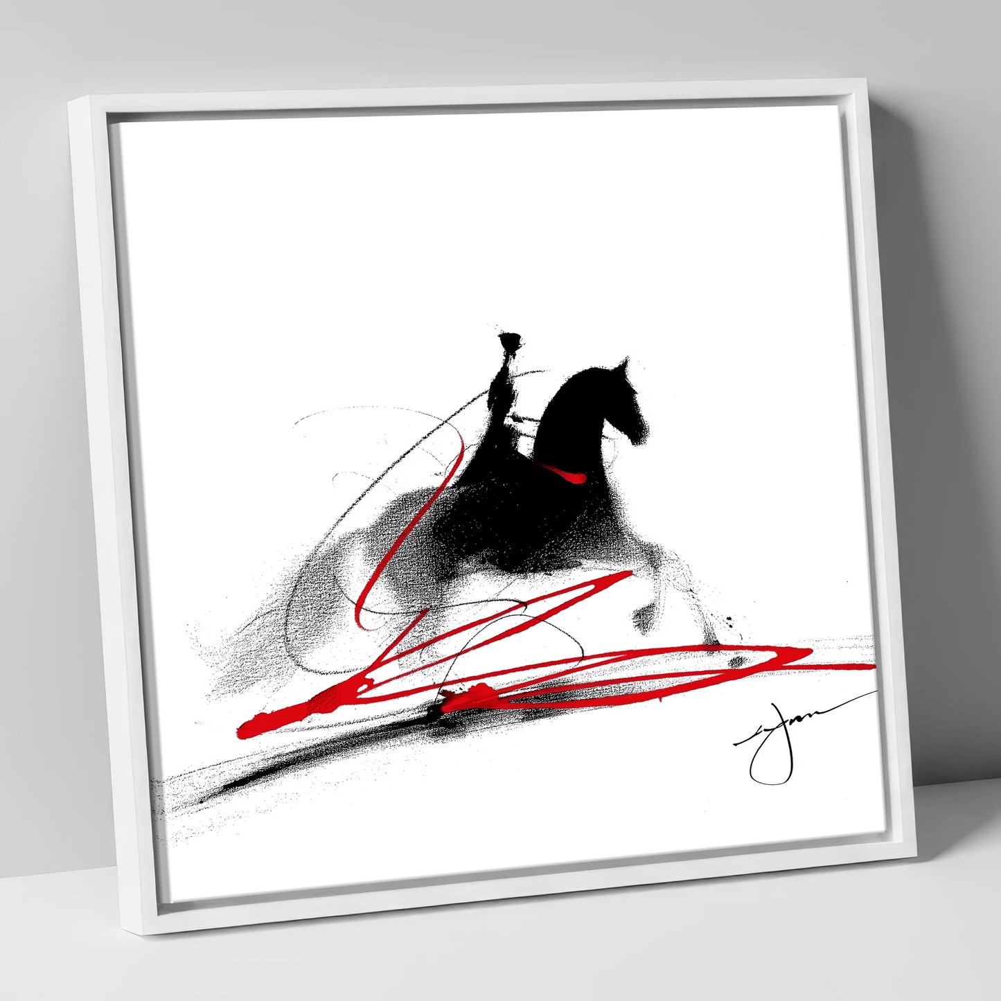 Passion in Passage dressage horse canvas wall art in white frame