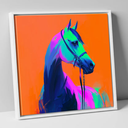 Technicolour Arabian horse breed canvas wall art in white frame