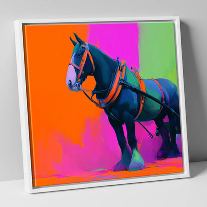 Neon Heavy Horse working horse canvas wall art in white frame