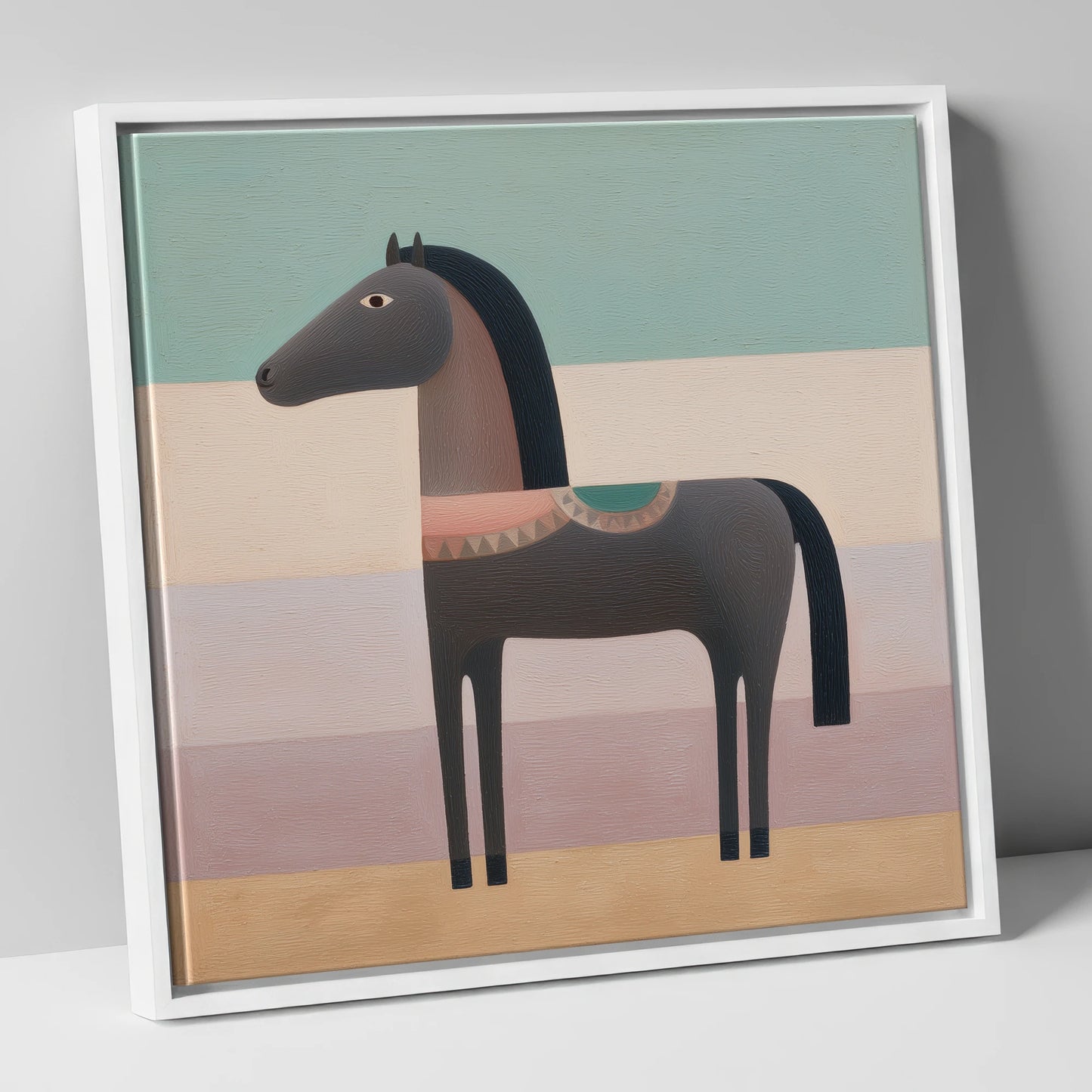Stylised Charcoal Equine horse breed canvas wall art in white frame