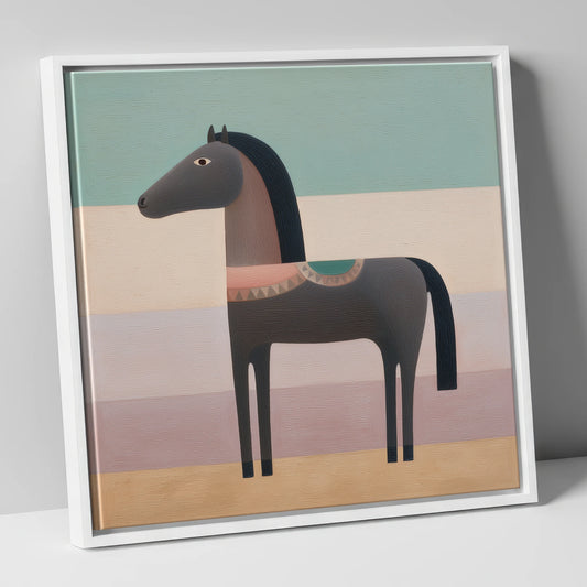 Stylised Charcoal Equine horse breed canvas wall art in white frame