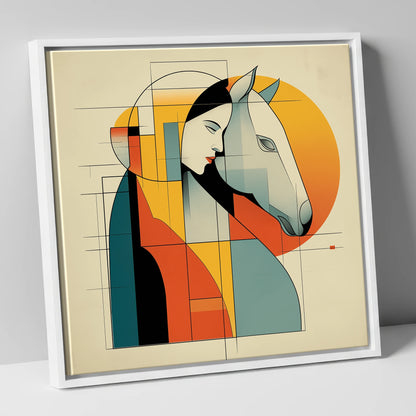 Harmony of Form horse & rider canvas wall art in white frame