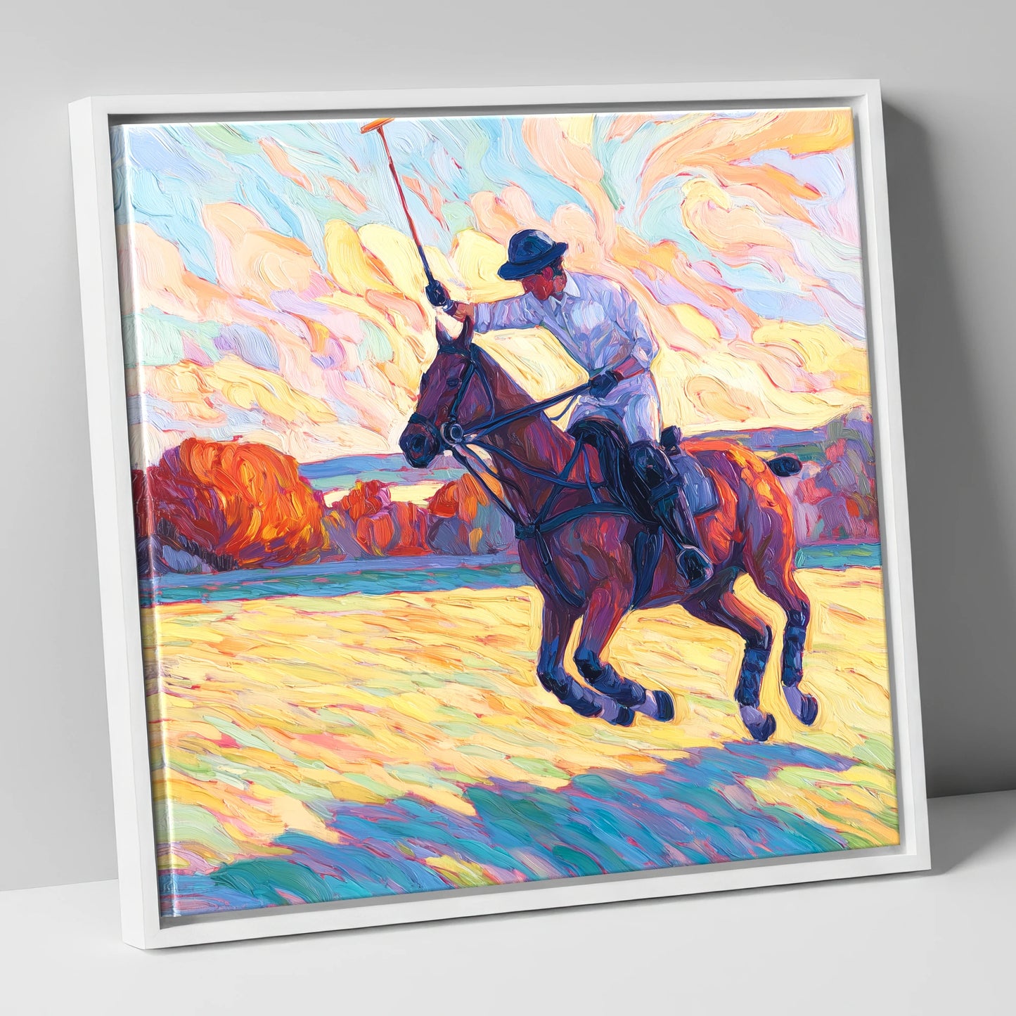 The Final Chukka polo horse canvas wall art in white frame