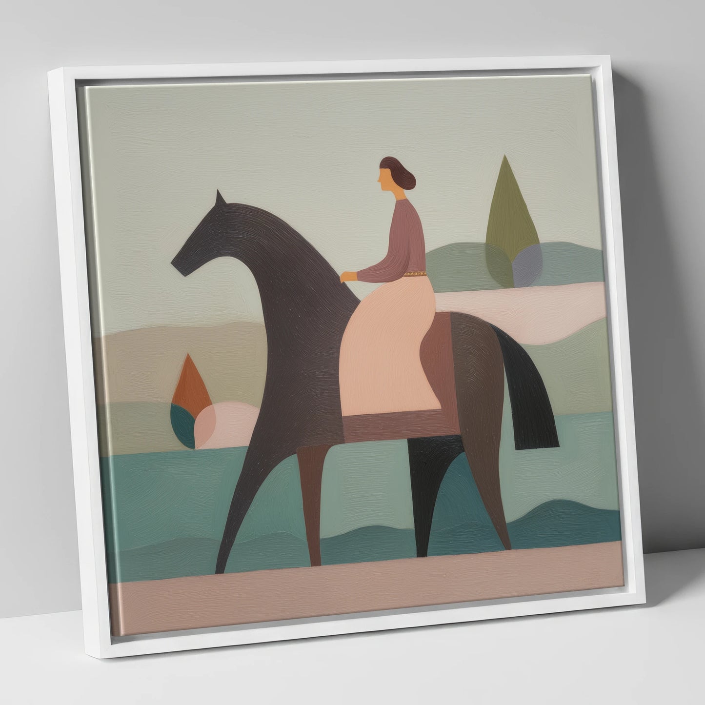 Quiet Harmony dressage horse canvas wall art in white frame