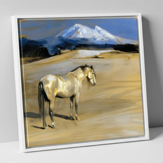 Mountain Sentinel horse landscape canvas wall art in white frame