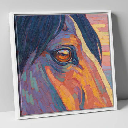 The Vivid Gaze horse portrait canvas wall art in white frame