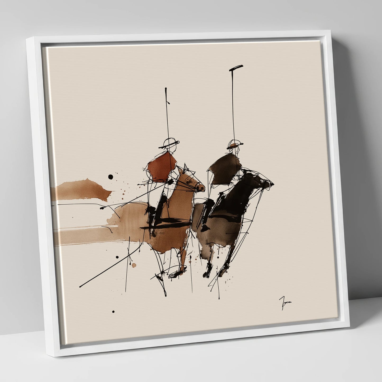 The High Goal polo horse canvas wall art in white frame