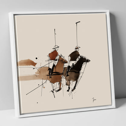 The High Goal polo horse canvas wall art in white frame