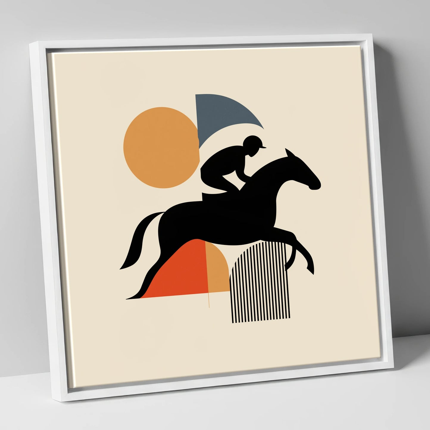 Mid-Century Racing Silhouette racing horse canvas wall art in white frame