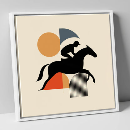 Mid-Century Racing Silhouette racing horse canvas wall art in white frame