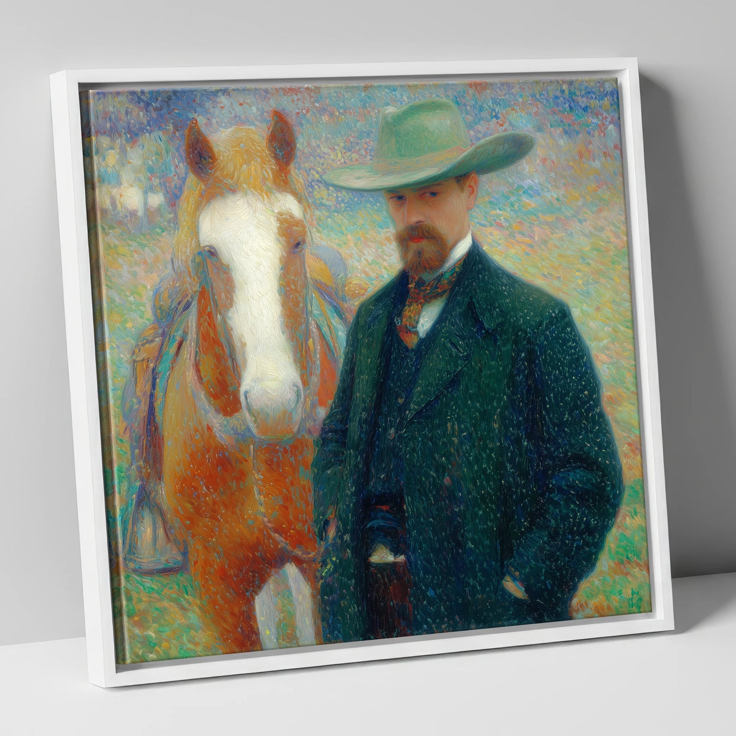 The Western Horseman western horse canvas wall art in white frame