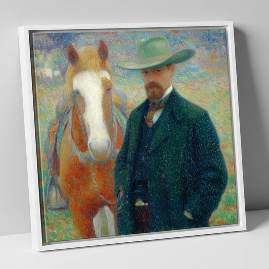 The Western Horseman western horse canvas wall art in white frame