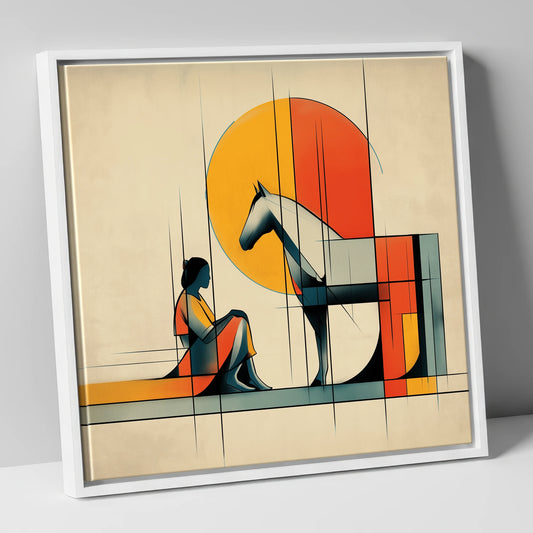 Structured Harmony horse & rider canvas wall art in white frame