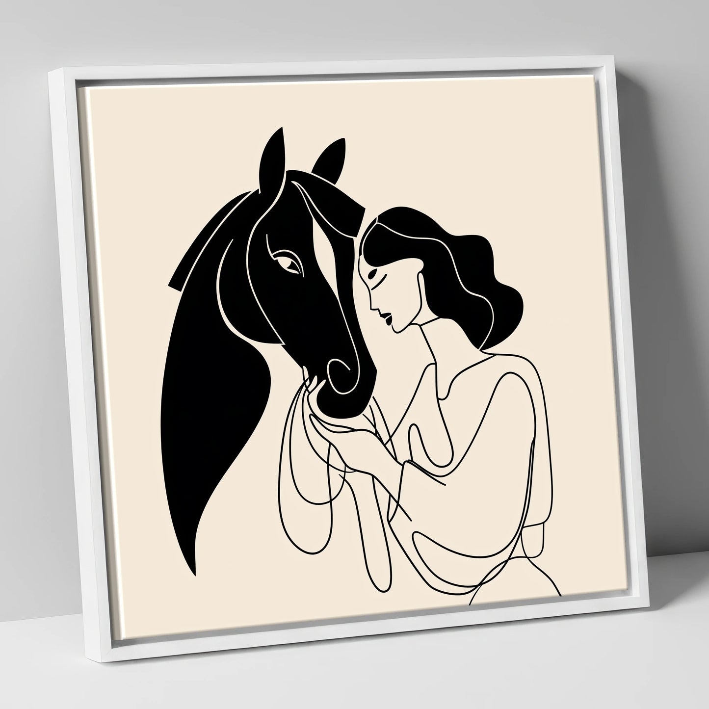 The Unspoken Bond horse & rider canvas wall art in white frame