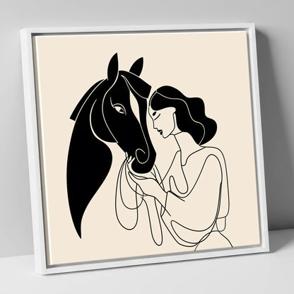 The Unspoken Bond horse & rider canvas wall art in white frame