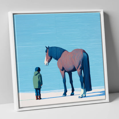A Quiet Understanding horse & rider canvas wall art in white frame