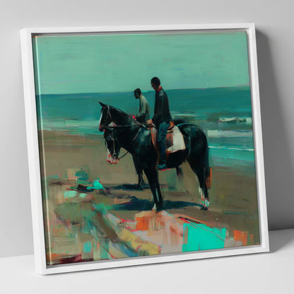 The Shoreline Hack horse landscape canvas wall art in white frame