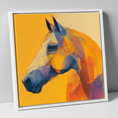 Vibrant Cobalt Contour horse portrait canvas wall art in white frame