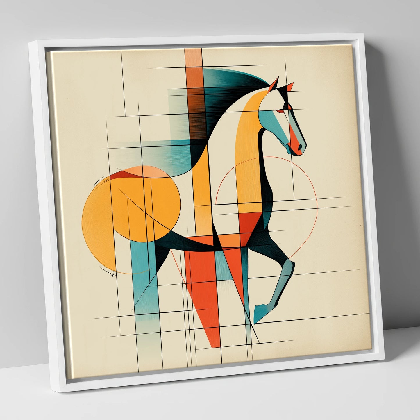 Geometric Equine Profile horse portrait canvas wall art in white frame