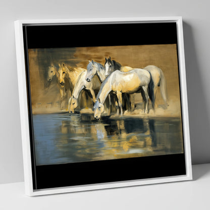 Reflections of the Herd wild horses canvas wall art in white frame