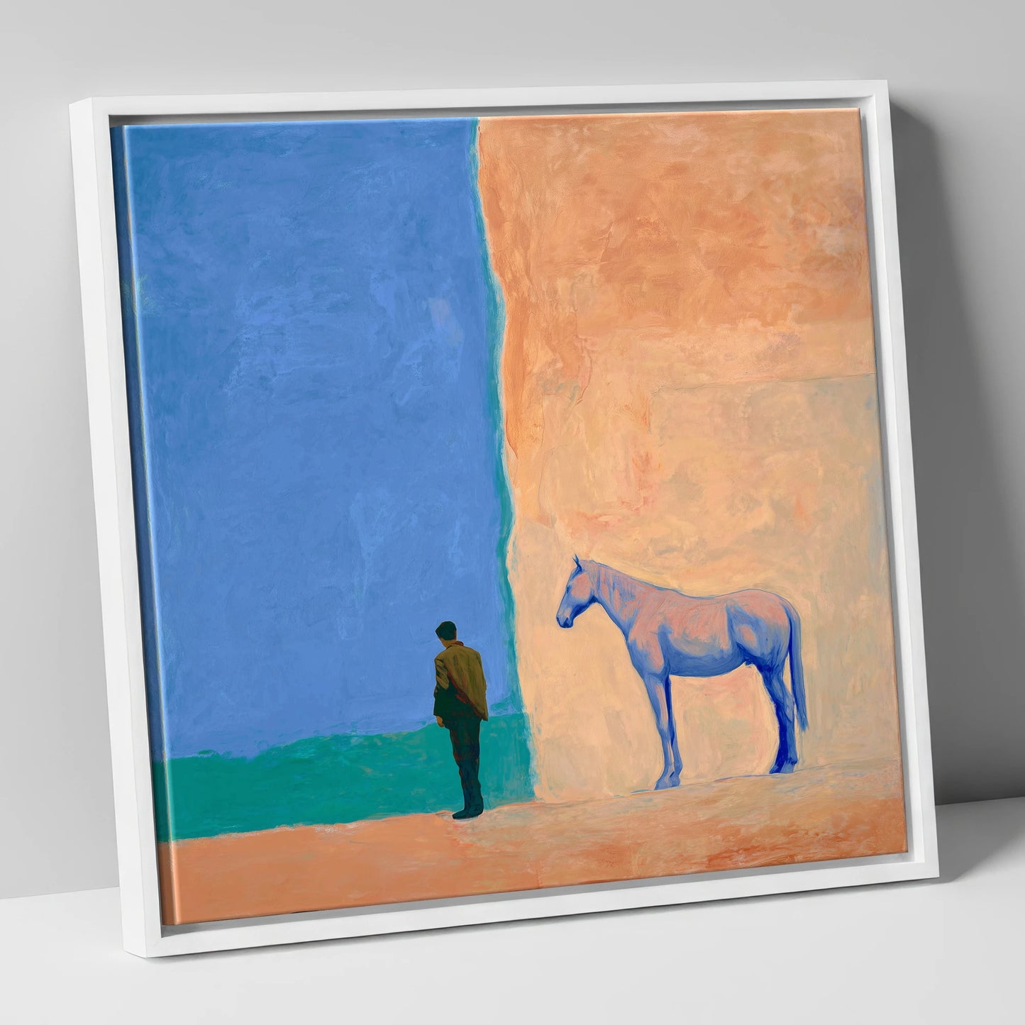 Silent Understanding horse & rider canvas wall art in white frame