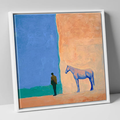 Silent Understanding horse & rider canvas wall art in white frame