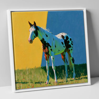 Spotted Horse in Vibrant Colours horse breed canvas wall art in white frame