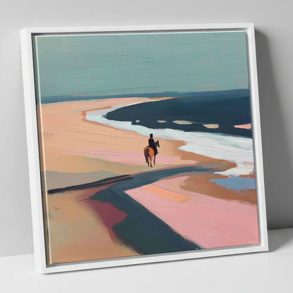 Coastal Solitude horse landscape canvas wall art in white frame